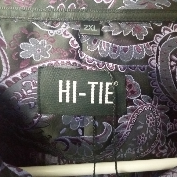 Hi-Tie Button Front Shirt Party Date Night Club L/S Collar Purple Black Paisley - Picture 5 of 6